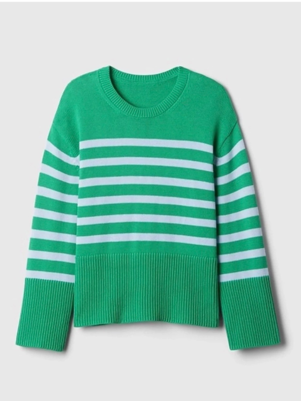 GAP 24/7 Split Hem Striped Cotton Sweater Green Blue M Tall NWOT - Picture 4 of 10